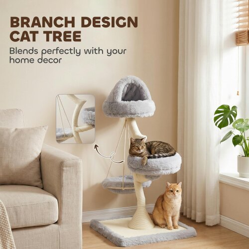PawHut Branch Design Modern Cat Tree with Washable Beds 115 cm