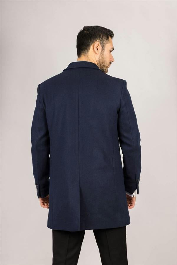 Infinity Leather Men's Wool Blend Classic Collar Navy Overcoat