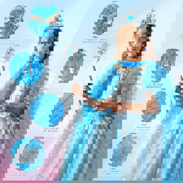 deAO Toys Princess Dress-Up Costume Set for Girls lncludes Cape, Crown, Wand, Necklace,Ring,Gloves, and Earrings