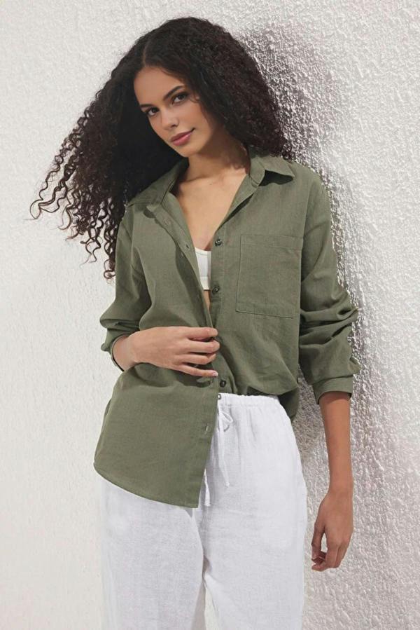 WOVCOR Linen Look Oversized Woven Shirt