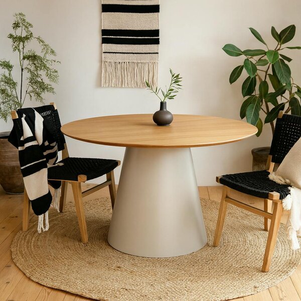 Wyld Haus Hamburg 120cm Round Oak Veneer Dining Table Pillar Steel Base