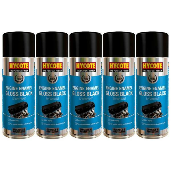 Hycote 5X Hycote Gloss Black Engine Enamel Spray Paint 400ml
