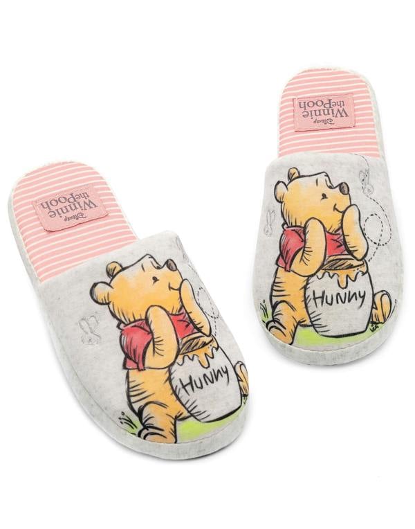 Disney Womens Grey Winnie The Pooh Mule Slippers