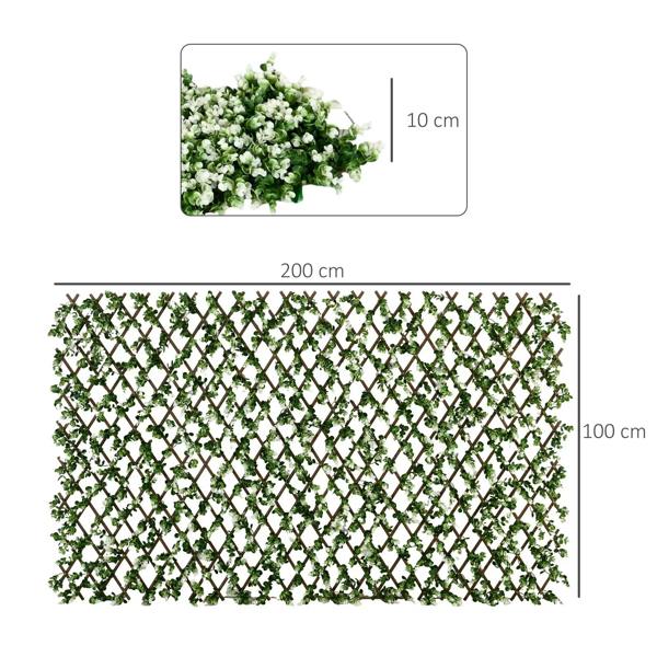 Green artificial leaf trellis privacy screen, 200 cm wide and 100 cm high