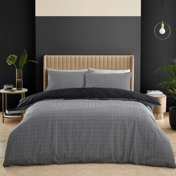 Artemis Greek Key Black Duvet Cover Set