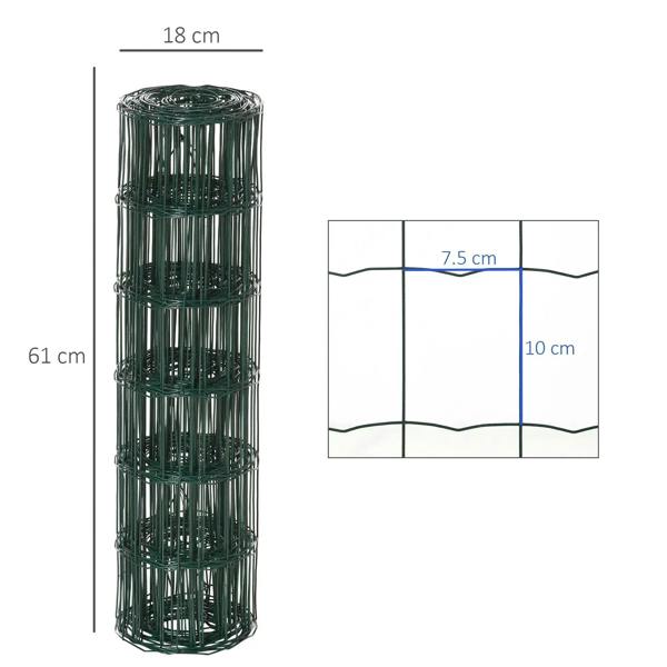 Green PVC-coated chicken wire roll, 18 cm wide and 61 cm tall