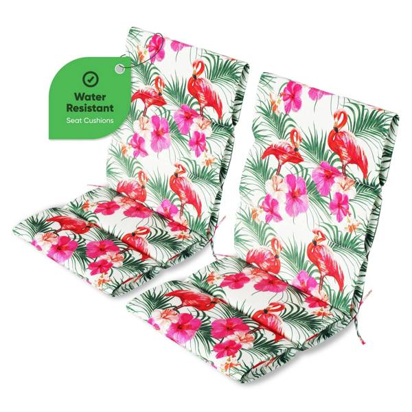 Gardenwize Pair of Outdoor Seat Cushions – Flamingo Full Length Chair Pads