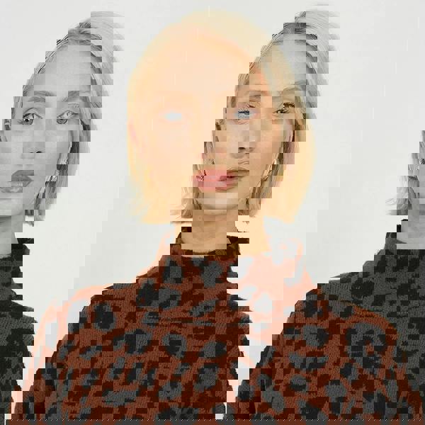 Brave Soul Brown Animal Jacquard Turtle Neck Tunic Jumper - Brown Image 4