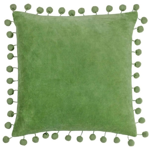 Furn Dora Pom Pom Velvet Square Cushion Cover - Leaf Green