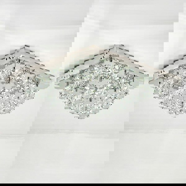 Modern Square Tiered Crystal Ceiling Light Ceiling Light Living and Home W 50 x L 50 x H 14 cm Non-Dimmable White Glow