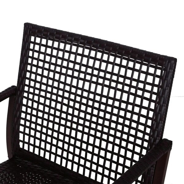 Bobobiy Rattan Bistro Set, 3 Pieces Wicker Garden Set with Rocking Chairs and Round Glass Top Coffee Table, Brown