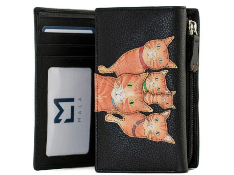 Mala Leather Kitty Crew RFID Large Trifold Leather Purse – Ginger Cat