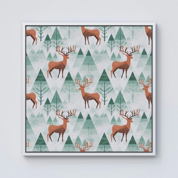 Warren Reed Reindeer On A Snowy Landscape Framed Canvas