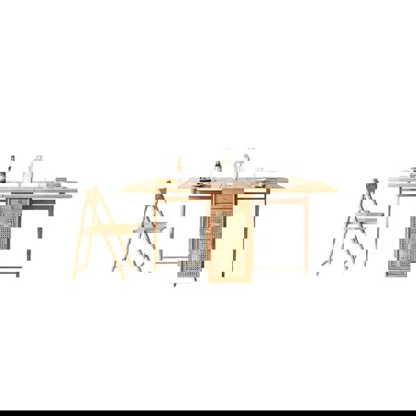 Nydia Foldable Dining Table Set With Storage, Rattan, Solid Wood with small dining table set for 4 with chairs