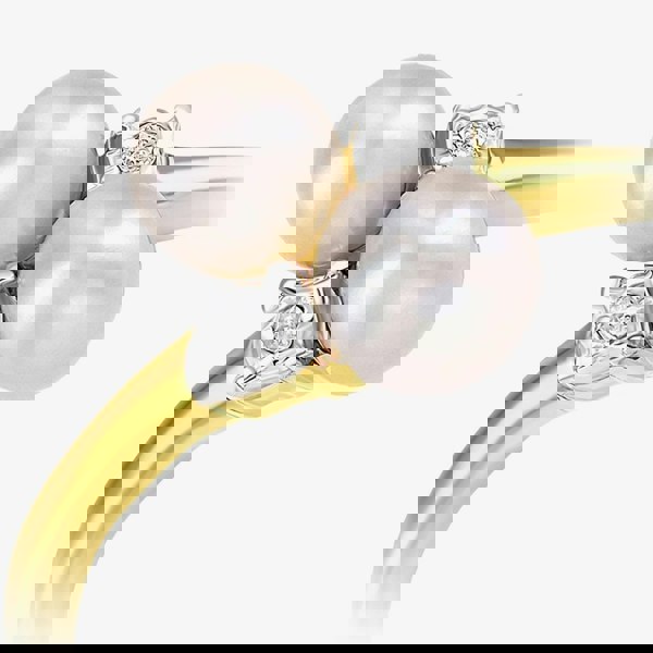 T. H. Baker 9ct Yellow Gold Pearl & Diamond Cross Over Ring PR12591YPRL