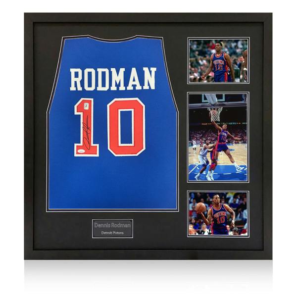 Dennis Rodman Signed Detroit Pistons Jersey Elite Frame (JSA)
