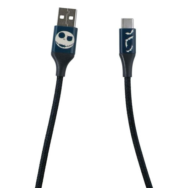 Quest | Nightmare Before Christmas 6ft USB-A To Type-C Braided Charging Cable Jack Bats