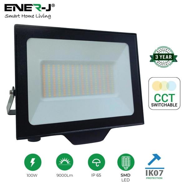 ENER-J 100W LED Floodlights With CCT Switchable & PIR ready (not included), 9000 Lm, IP65, 3 Years Warranty