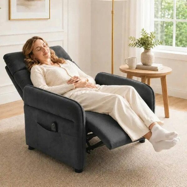 Recliner Armchair, Push Back Recliner Chair with Massage & Heat, Adjustable Armrests, Dual Side Pockets, Dark Grey - Dark Grey