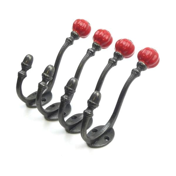 Ceramic Tipped Shabby Chic Cast Iron Coat Hook 150mm - Pack of 4 Hooks