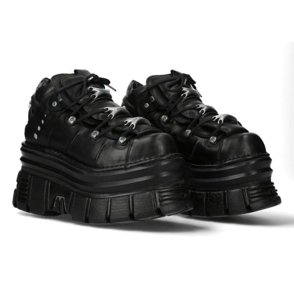 New Rock M-106-C178 Black Tower Gothic Punk Chunky Ankle Boots
