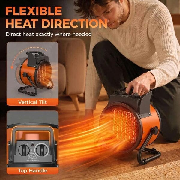 Bobobiy Industrial Fan Heater 2800W with Tilting, Electric Ceramic Space Heater with Adjustable Thermostat, Handle