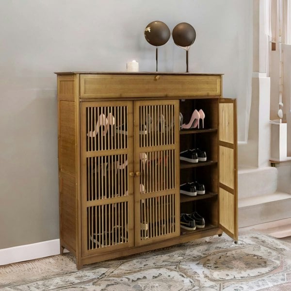 Rafaelo Mobilia Large 4 Tier Wooden Shoe Storage Cabinet Organiser Brown