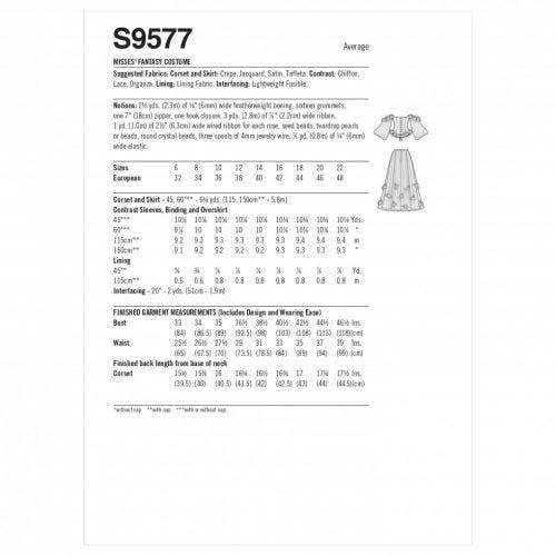 Simplicity Sewing Pattern 9577, Costumes, Corsets for Women, H5 (6-8-10-12-14) - Intermediate