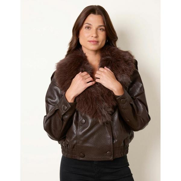Blue Vanilla Faux Fur Collar Button Up Jacket