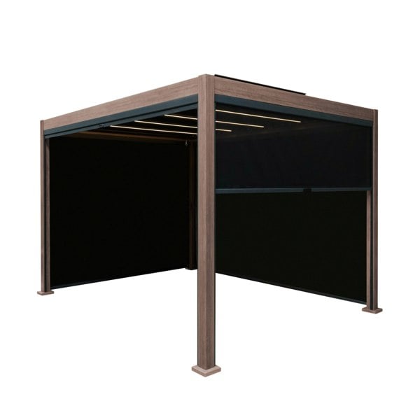 Jardi Wood Effect Aluminium Pergola With Blinds & LED Lights - 3m x 3m
