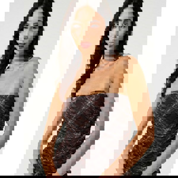 Pink Vanilla Check Bandeau Ruffle Mini Dress