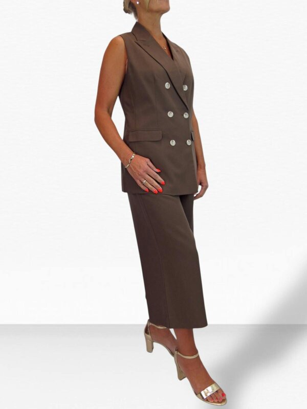 Paulo Due Women's 2 Piece Suit Linen Look Set - Sleeveless Tailored Waistcoat & Cropped Wide Leg Trousers