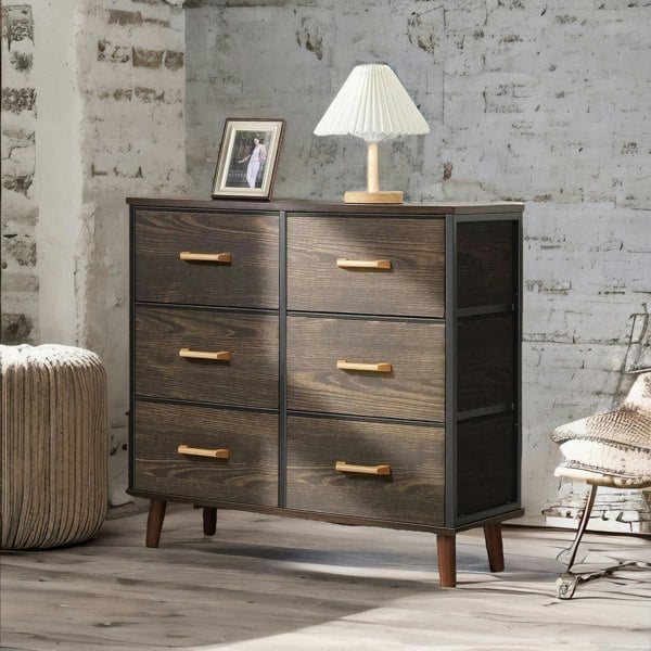 Rafaelo Mobilia 6 Drawer Bedroom Chest Walnut