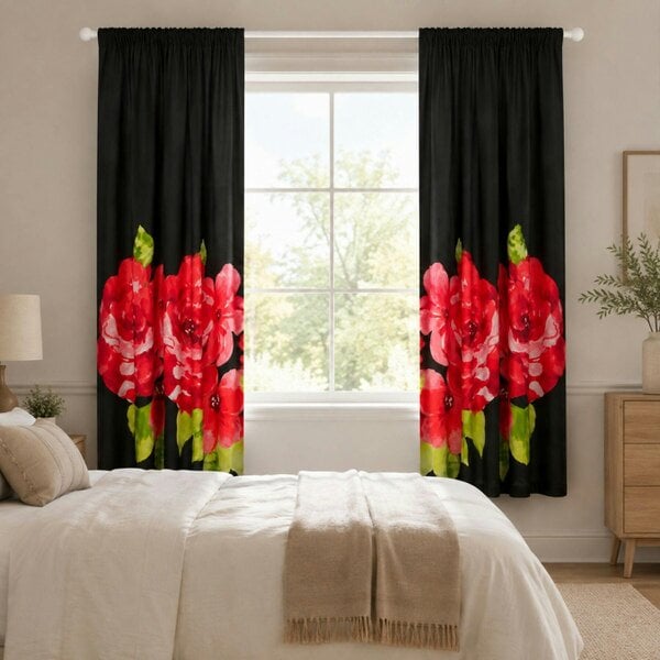 Smart Living Grace Curtain - Black/Red - 66"x72"