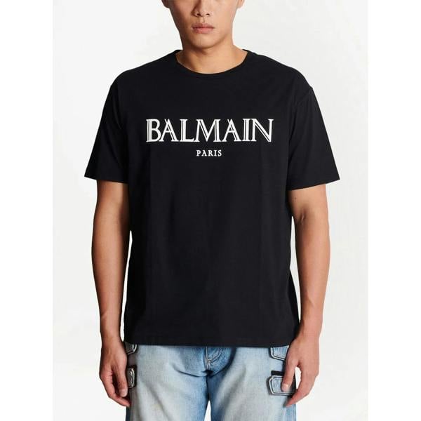 Balmain Rubber Roman Logo Oversized T-Shirt   in  Black