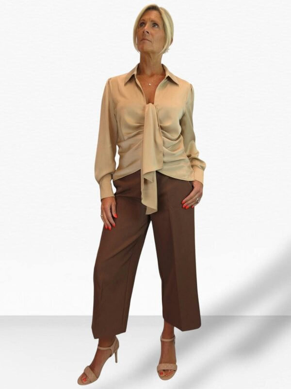 Paulo Due Women's Long Sleeve Tie Front Satin Blouse Shirt