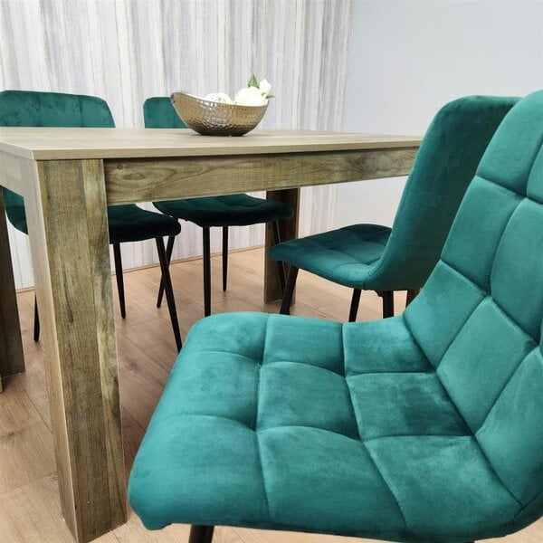 Kosy Koala Dining Set of 4 Dining Table and 4 Green Velvet Chairs Dining Room Furniture