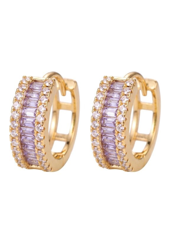 Latelita Baguette Huggie Hoop Earrings Amethyst Lilac Gold