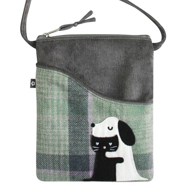 Earth Squared Cat & Dog Hugging Small Sling Crossbody Tartan Bag
