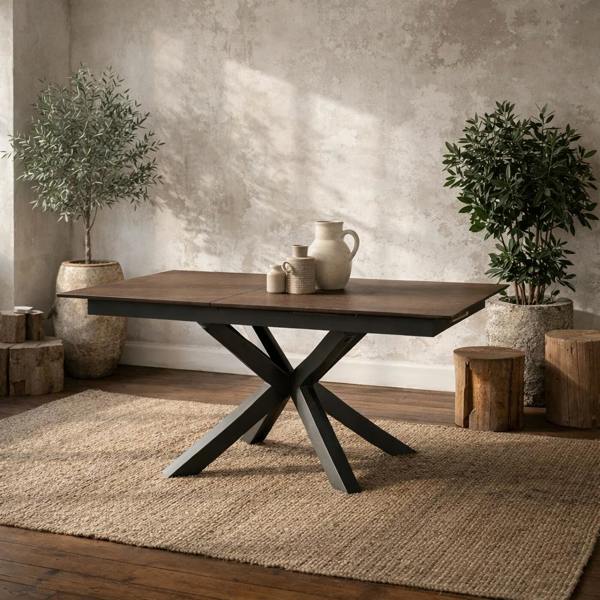 Wyld Haus Perth 168cm Rusty Brown Ceramic Extendable Dining Table Industrial Black Metal Legs