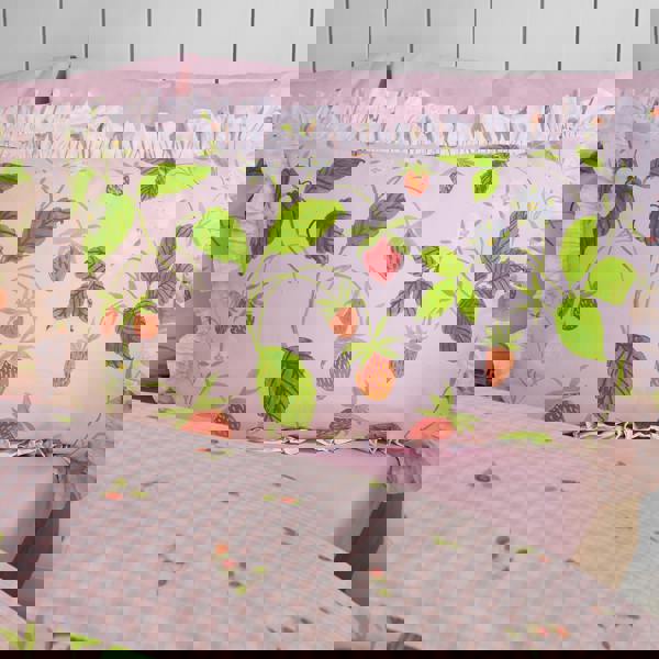 Catherine Lansfield Strawberry Frills Gingham Reversible Duvet Cover Set Pink