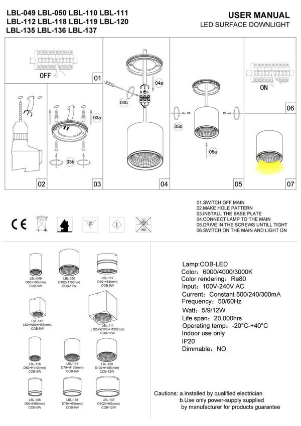 black round LED surface mount light installation guide