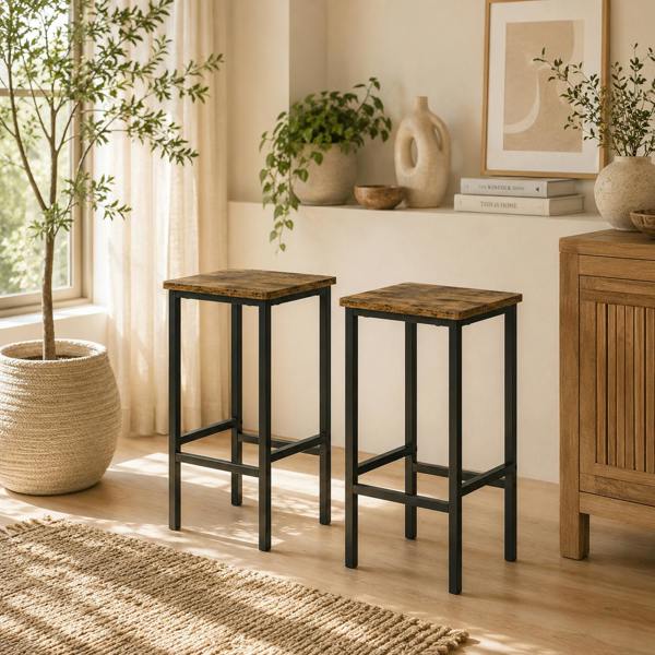 Wyld Haus Latzse Set Of 2 Rustic Brown Industrial Counter H8 Bar Stools With Footrest