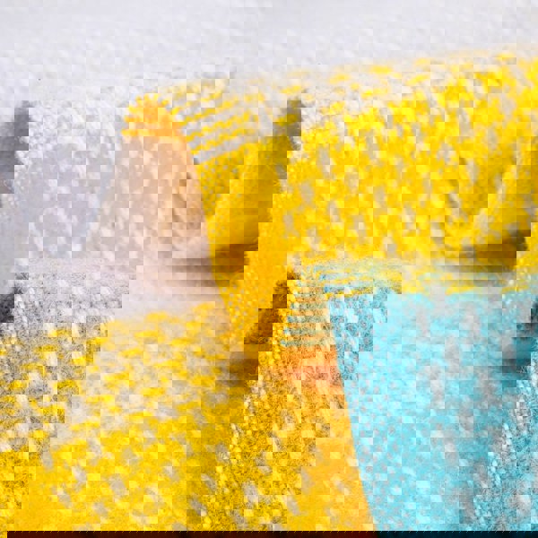 Evening Tales - Pure New Wool Blanket - Super Fluffy - Yellow, Turquoise & Grey - Heating & Plumbing London - Throw