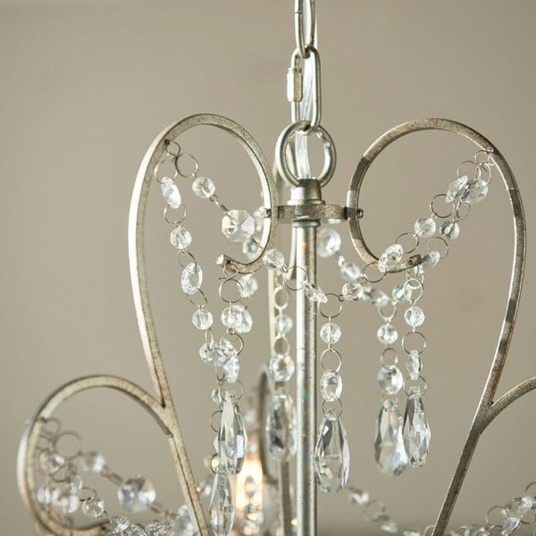 Aged Silver Ceiling Chandelier - 3 Bulb Light Decorative Ceiling Pendant Fitting