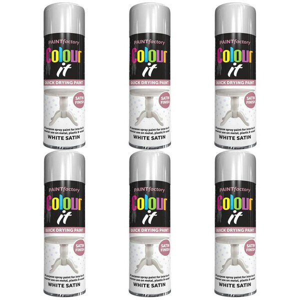 Paint Factory 6X  White Satin Spray Paint 250ml