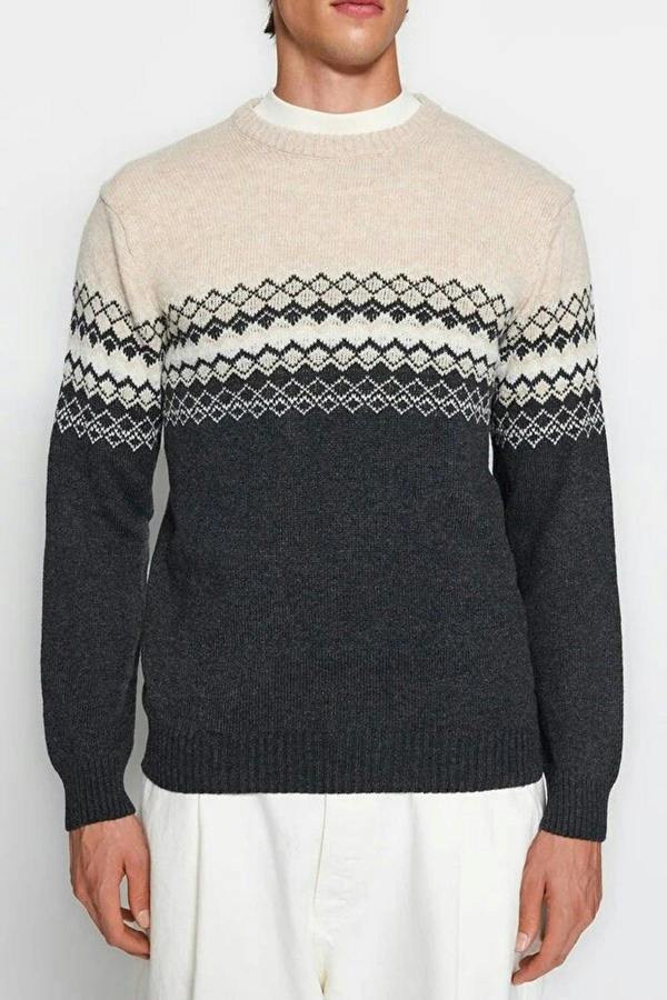 WOVCOR Crew Neck Ethnic Knit Men's Sweater