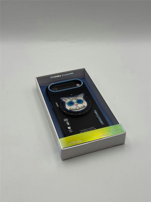 Nimmy Friends Nimmy Glass Cool Cat Face Case with Detachable MagSafe Grip Stand for iPhone 17 Air 6.5" Black Blue - N-YJKM-CXZJ-IP17-AIR-03