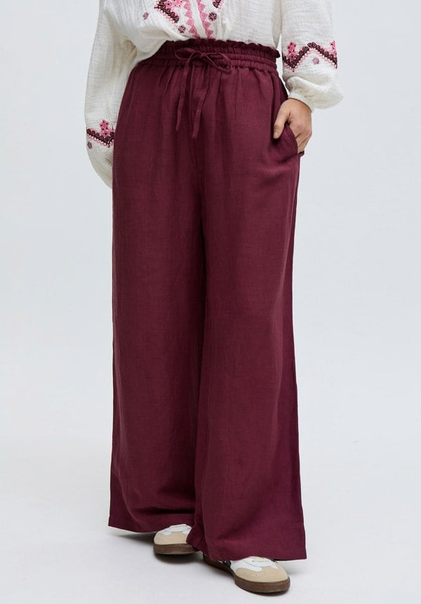 Paulina Wide Leg Trouser In Burgundy