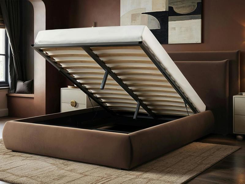 SOLACE+CO Sigrid Chocolate Velvet Cushion Headboard Ottoman Bed